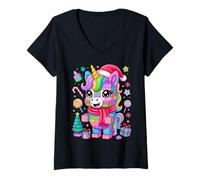 Womens Christmas Unicorn Master Builder Building Bricks Blocks Toy V-Neck T-Shirt