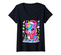 Womens Christmas Unicorn Master Builder Building Bricks Blocks Toy V-Neck T-Shirt