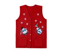 Womens Christmas Vests Ugly Christmas Sweater Vest Y2k V Neck Cute Pattern Button Up Knit Tank Tops Waistcoat Gilets Outwear (Red, M)