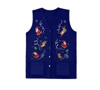 Womens Christmas Vests Ugly Christmas Sweater Vest Y2k V Neck Cute Pattern Button Up Knit Tank Tops Waistcoat Gilets Outwear (Blue, M)