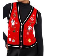 Womens Christmas Vests Ugly Christmas Sweater Vest Y2k V Neck Cute Pattern Button Up Knit Tank Tops Waistcoat Gilets Outwear (C-01, S)