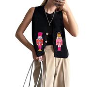 Womens Christmas Vests Ugly Christmas Sweater Vest Y2k V Neck Cute Pattern Button Up Knit Tank Tops Waistcoat Gilets Outwear (D-07, L)