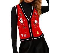 Womens Christmas Vests V Neck Ugly Christmas Sweater Vest Sequin Gilets | Gingerbread Man Vest,Sequin Knit Tank Tops,Button Down Xmas tank tops,Christmas Waistcoat