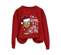 Women's Christmas Wineglass I'M DREAMING OF A WINE CHRISMAS Long Sleeve Hoodie Sweatshirts Women (Red, S)