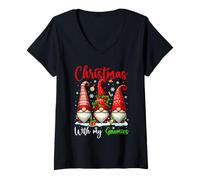 Womens Christmas with My Gnomies Three Gnomes Floral Snow Lover Kid V-Neck T-Shirt