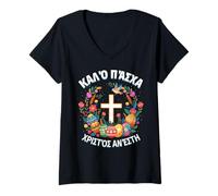 Women's Christos Anesti Alethos O Kyrios Orthodox Easter Pascha V-Neck T-Shirt