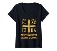 Women's Christos Anesti Orthodox Christianity Eastern Orthodox V-Neck T-Shirt