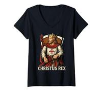 Womens Christus Rex Catholic Christ the King Sacred Heart V-Neck T-Shirt