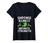 Womens Chronic Illness Infinite Strength - Gastroparesis Awareness V-Neck T-Shirt