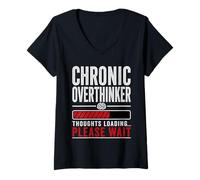 Women's Chronic Overthinker Thoughts Loading Please Wait Funny V-Neck T-Shirt