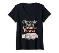 Womens Chronic Pain Cosmic Power Funny Spoonie Warrior V-Neck T-Shirt