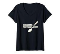 Women's Chronic Pain Counting My Spoons Invisible Illness Warrior V-Neck T-Shirt