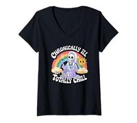 Womens Chronically Ill Skeleton Invisible Illness Chronic Pain MS V-Neck T-Shirt
