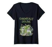 Women's Chronically Offline Screen Free Anti AI Unplugged Living V-Neck T-Shirt