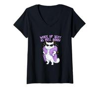 Women's Chubby Cat Woke up Sexy as Hell Again Funny V-Neck T-Shirt