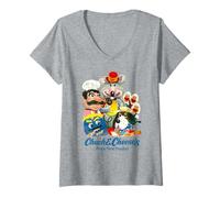 Womens Chuck E. Cheese's Pizza Time Theater Retro Group Painting V-Neck T-Shirt