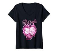 Womens Chucky and Tiffany Till Death Flaming Heart V-Neck T-Shirt