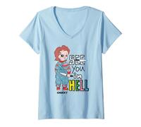 Womens Chucky See You In Hell Scary Cartoon Knife V-Neck T-Shirt