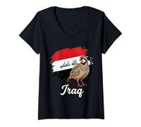 Women's Chukar Partridge Iraq Flag National Bird Art V-Neck T-Shirt
