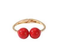 Women's Chunky Acrylic Ball Cuff Bracelet Dopamine Style Colorful Double Bead Open Bangle Resin Statement For Summer(Cherry Red)