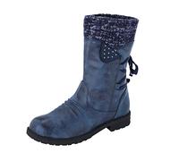 Womens Chunky Boots Ankle Womens Thermal Winter Boots Side Zip Up Boot Back Lace Up Boot Non Slip Ski Booties Retro Mid-Calf Bootie Chunky Thick Heels Shoes Warm Combat Bootie For Ladies