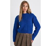 Womens Chunky Cable Knit Boxy Jumper - Blue - S, Blue