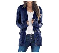 Women's Chunky Cable Knit Cardigan Long Sleeve Open Front Button Down Knitwear Sweater Coat Cozy Soft Knitted Sweater Stylish Cardigan Ladies Sweater Winter Jumper for Fall & Winter Navy