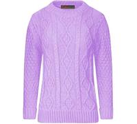 Women's Chunky Cable Knitted Jumper, Ladies Crew Neck Long Sleeve Diamond Knit Sweater, Casual Pull Over Thick Warm Tops, Formal Everyday Sweatshirt UK Plus Size 8-26, Lilac, 20-22