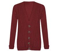 Womens Chunky Cable Knitted Ladies Boyfriend Grandad Pocket Button Top Cardigan, (XXL 20-22 Plus Size, Wine)