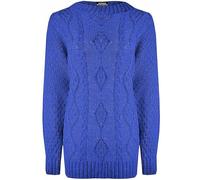 Ladies Long Sleeve Cable Knitted Sweatshirt Diamond Chunky Knit Sweater Womens Casual Wear Plain Jumper Top Royal Blue UK 12