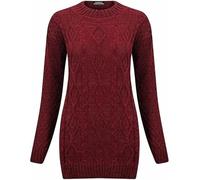 REAL LIFE FASHION LTD Womens Crew Neck Chunky Cable Knit Sweater Top Pullover Thick Sweatshirt Ladies Winter Warm Long Sleeve Jumper Wine UK 18
