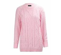Ladies Long Sleeve Cable Knitted Sweatshirt Diamond Chunky Knit Sweater Womens Casual Wear Plain Jumper Top Baby Pink UK 18
