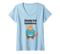 Womens Chunky Cat Confidence Cute Fat Belly Funny Quote V-Neck T-Shirt