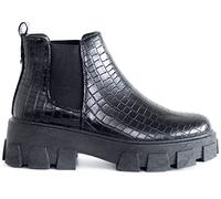 WOMENS CHUNKY FLAT FASHION PLATFORM SOLE CHELSEA SLIP ON ANKLE BOOTS SHOE Croc Pat