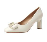 Women's Chunky Heel High Heels Square Toe Slip on Leather Low Cut Lightweight Spring/Autumn Shoes for Work Weddings Commuting Beige