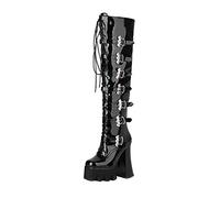 Womens Chunky Heel Lace Up Over The Knee Boots Platform Gothic Punk Thigh Boots with Buckle Strap,Black,8.5 UK