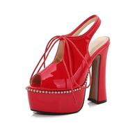 Womens Chunky Heels Casual Ankle Strap Sandals, Block Heels Heeled Sandals, Wedding Party Prom Office Dress Shoes,Red,35