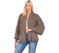 Women's Chunky Knit Cardigan - Oversized Open Front Puff Sleeve Sweater with Balloon Sleeves & Pockets - Loose Fit, One Size (12-18), Cozy Short Knitwear for Autumn & Winter (One Size, Mocha)