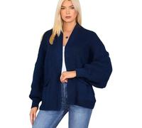 Women's Chunky Knit Cardigan - Oversized Open Front Puff Sleeve Sweater with Balloon Sleeves & Pockets - Loose Fit, One Size (12-18), Cozy Short Knitwear for Autumn & Winter (One Size, Navy Blue)