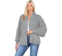 Women's Chunky Knit Cardigan - Oversized Open Front Puff Sleeve Sweater with Balloon Sleeves & Pockets - Loose Fit, One Size (12-18), Cozy Short Knitwear for Autumn & Winter (One Size, Grey)