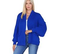 Women's Chunky Knit Cardigan - Oversized Open Front Puff Sleeve Sweater with Balloon Sleeves & Pockets - Loose Fit, One Size (12-18), Cozy Short Knitwear for Autumn & Winter (One Size, Royal Blue)