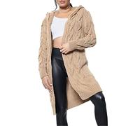 Womens Chunky Knit Long Cardigan, Camel, SM (UK 8-10)