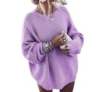 Women's Chunky Knit Oversized Sweaters - Batwing Sleeve Mock Neck Jumper Tops for Cozy Fall Style (Purple,M,M,Regular,Regular)