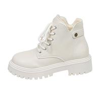Womens Chunky Lace Boots Faux Fur Lined Platform Ankle Boots Beige