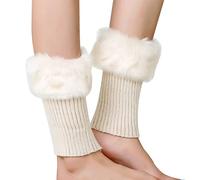 Womens Chunky Leg Warmers Thermal Knitted Crochet Women Autumn And Winter Short Turned Wool Warm Socks Boots Cover Knitting Wool Leg Protector Leg Warmer (Beige, One Size)
