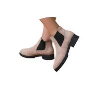 Women's Chunky Low Heeled Ankle Boots Round Head Chunky Heel Boots Beige