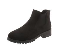 Women's Chunky Low Heeled Ankle Boots Round Head Chunky Heel Boots Black