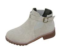 Women's Chunky Low Heeled Ankle Boots Suede Mid Calf Boots Grey