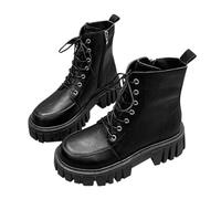 Women's Chunky Lug Sole Combat Boots Lace-Up Side Zipper Fashion Ankle Booties Stylish Boots Comfort High Heel Chunky Platform Booties UK 6.5 Ladies Black Footwear