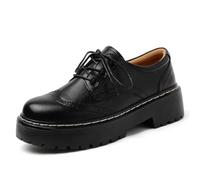 Womens Chunky Oxford Shoes Black Leather Platform Oxfords for Work Non Slip | Lace Up Casual Dress Round Toe Heel Comfortable Business Office School Uniform Saddle Ladies Flats Vintage Patent Glossy Soft